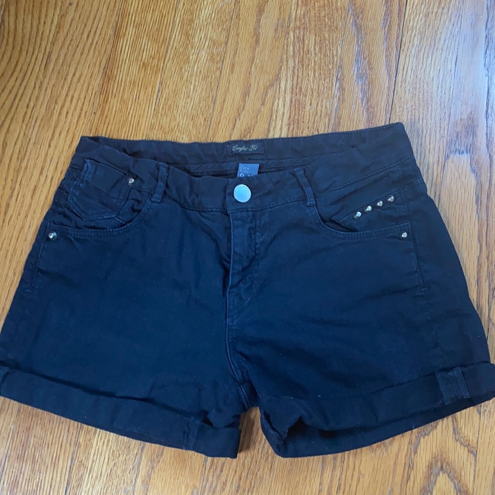 Zara Kids Mid Rise Black Denim Jean Cuffed Shorts